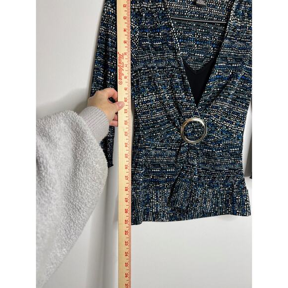 Bay Studio Career Petite PS 3/4 Sleeve Blue/Black Pattern Blouse - Picture 7 of 8